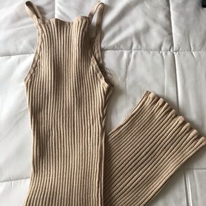 Nude stretchy midi bodycon dress